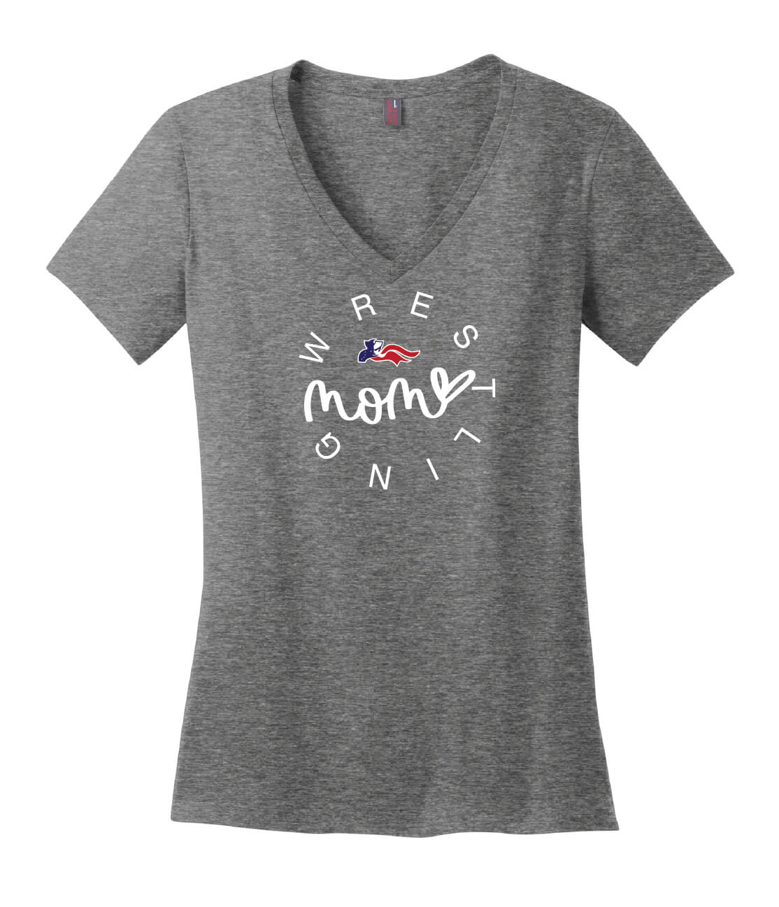 Wrestling Mom V-Neck Short Sleeve T-Shirt (Ladies) gray