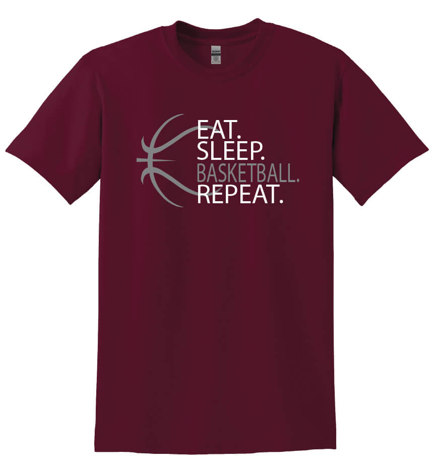 Eat Sleep Basketball Repeat Short Sleeve T-Shirt maroon