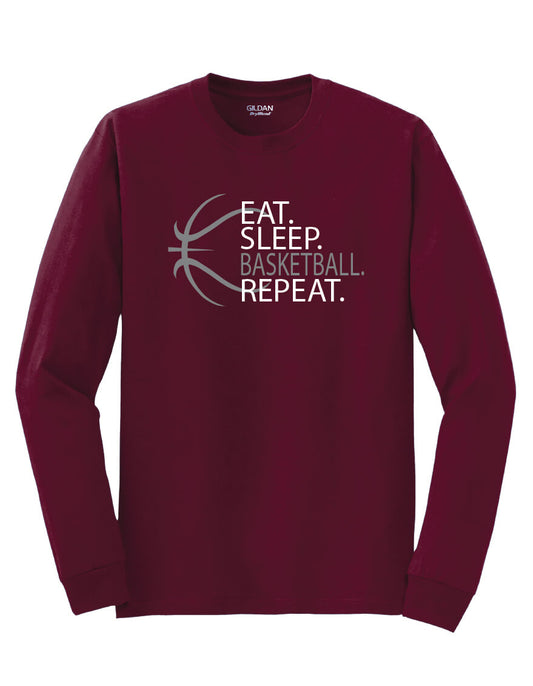 Eat Sleep Basketball Repeat Long Sleeve T-Shirt maroon