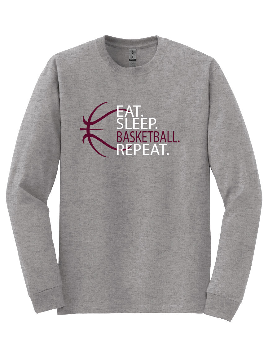 Eat Sleep Basketball Repeat Long Sleeve T-Shirt (Youth) gray