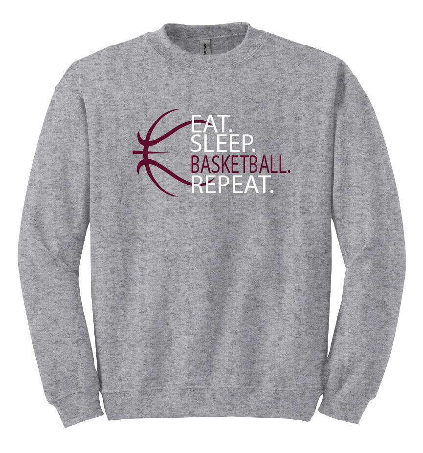 Eat Sleep Basketball Repeat Crewneck Sweatshirt (Youth) gray