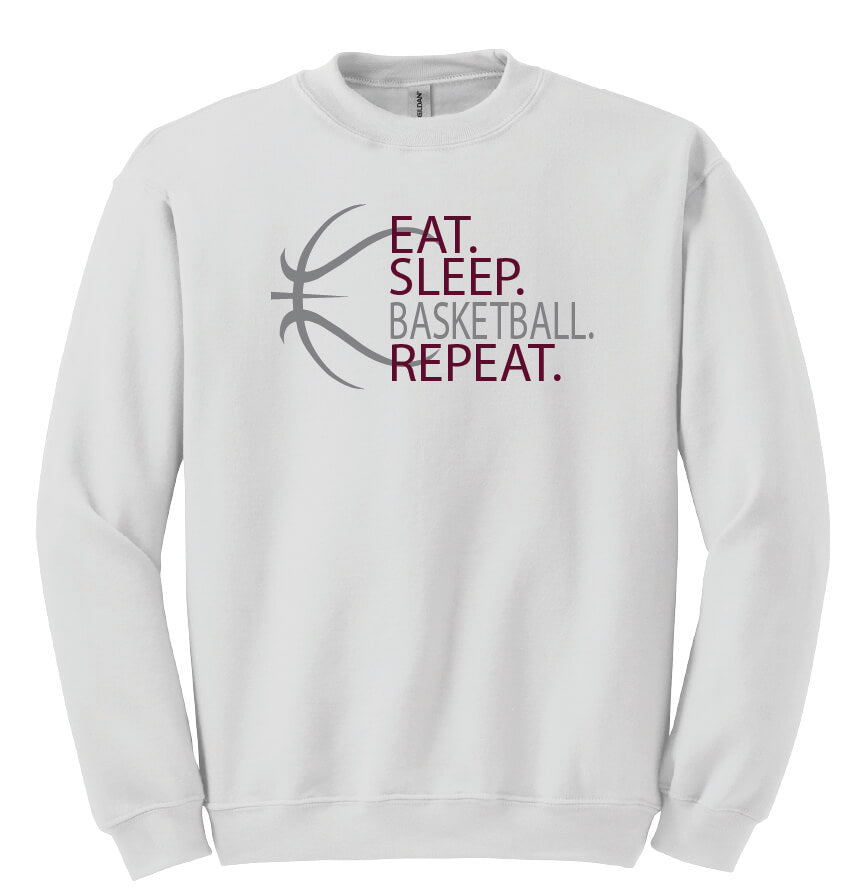 Eat Sleep Basketball Repeat Crewneck Sweatshirt (Youth) white