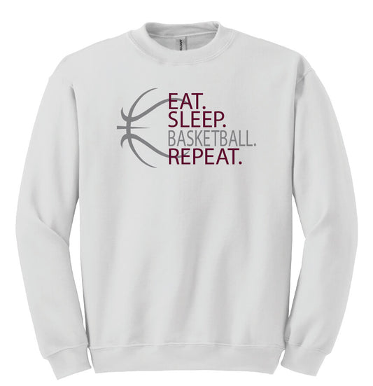 Eat Sleep Basketball Repeat Crewneck Sweatshirt (Youth) white