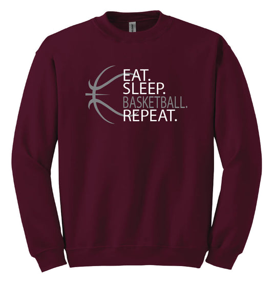 Eat Sleep Basketball Repeat Crewneck Sweatshirt maroon