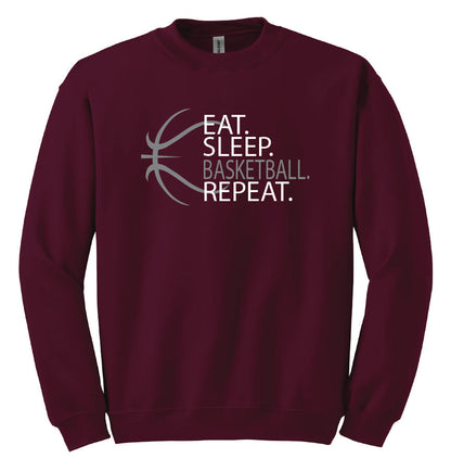 Eat Sleep Basketball Repeat Crewneck Sweatshirt (Youth) maroon