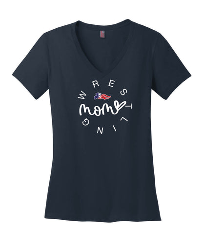 Wrestling Mom V-Neck Short Sleeve T-Shirt (Ladies) navy