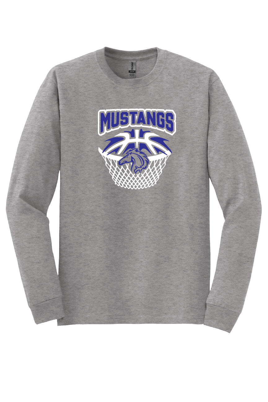 Mustangs Basketball Long Sleeve T-Shirt (Youth) gray