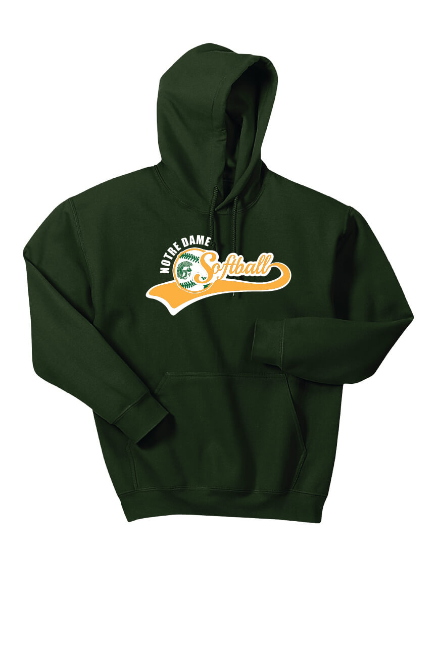 Notre Dame Softball Hoodie (Youth) green, front