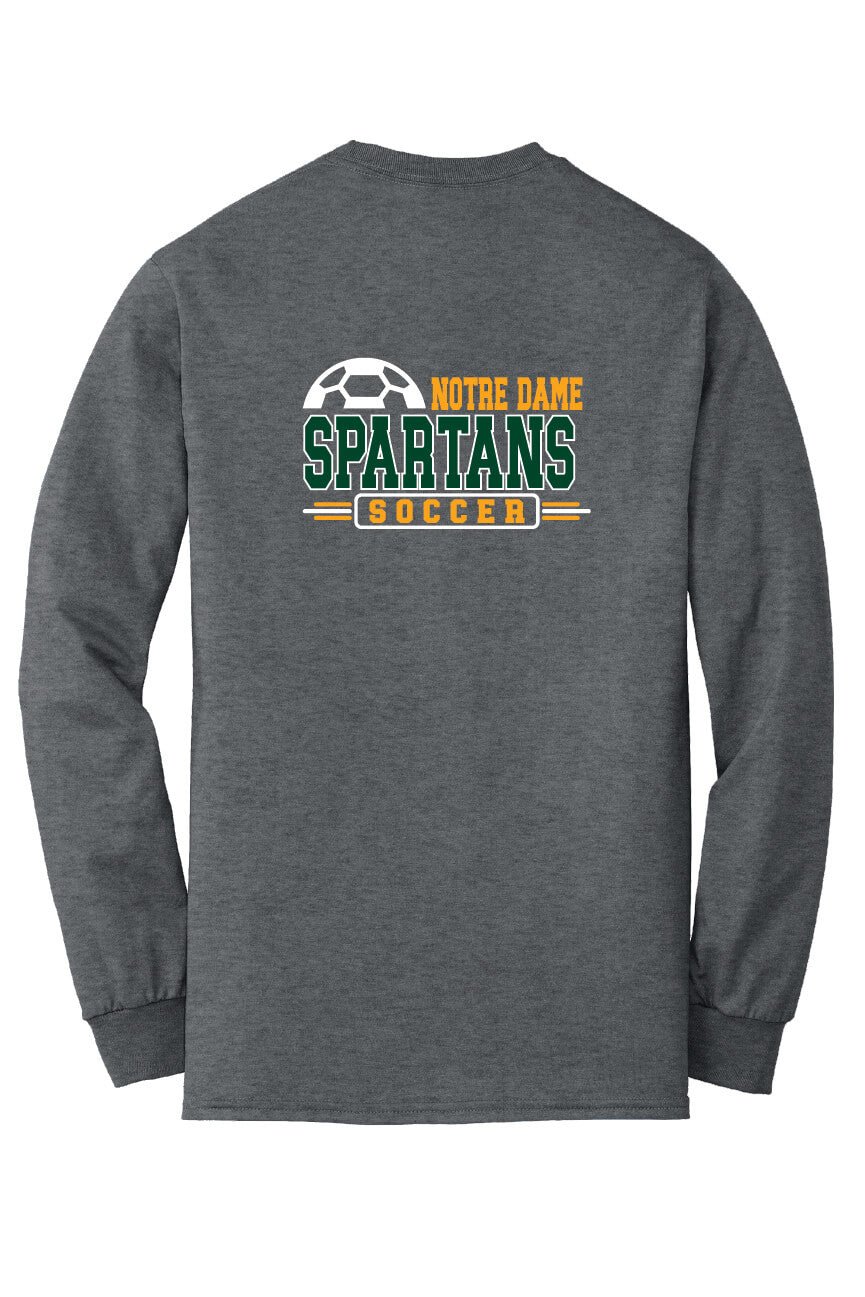 Notre Dame Soccer Long Sleeve T-Shirt back - gray