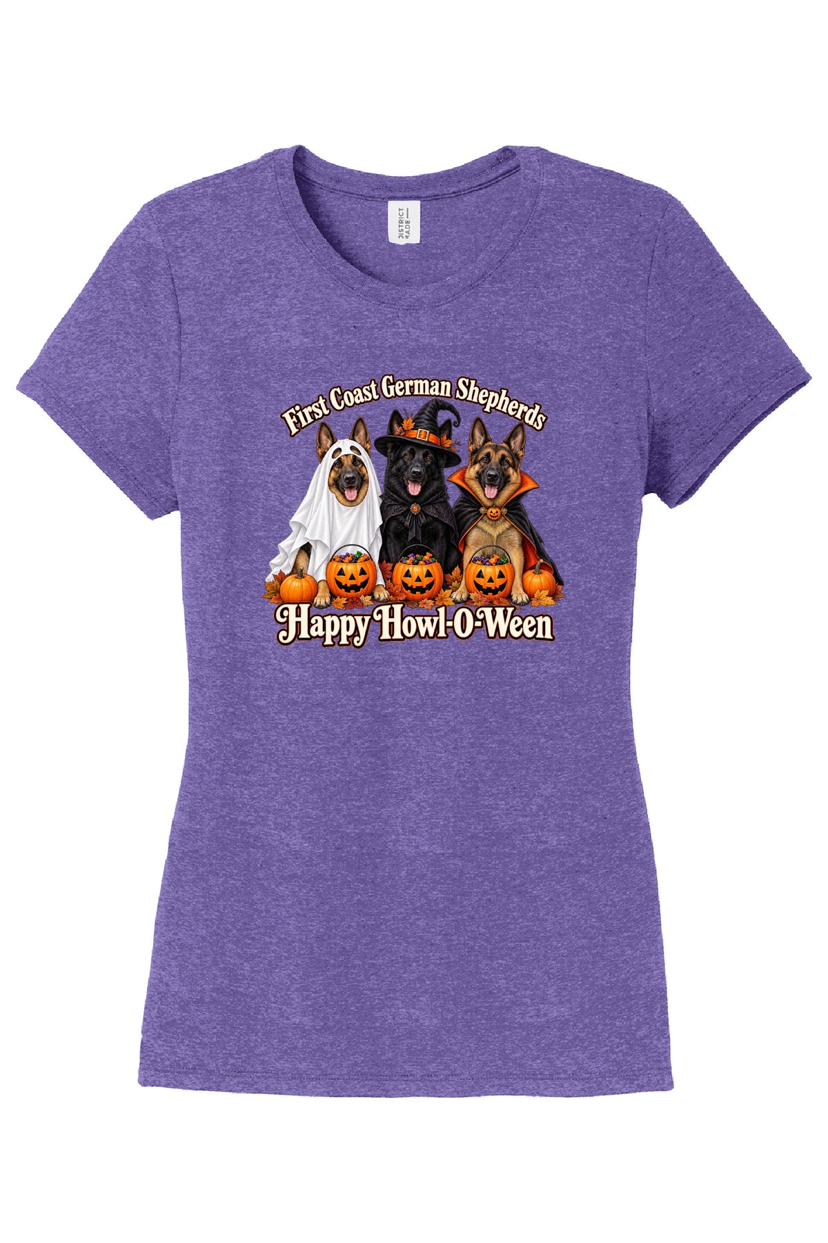 Happy Howl-O-Ween Ladies Cut Short Sleeve T-Shirt