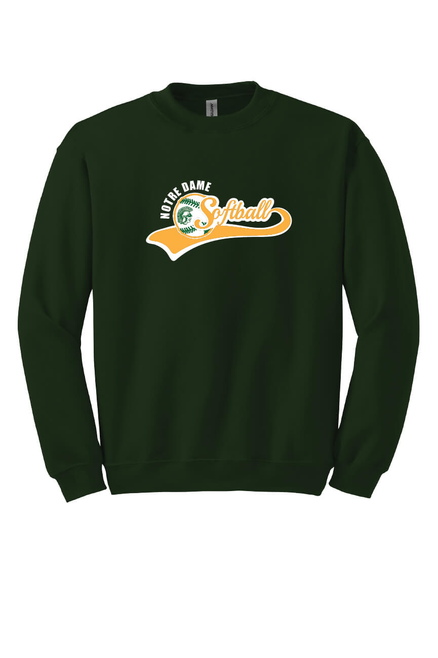 Notre Dame Softball Crewneck Sweatshirt green front