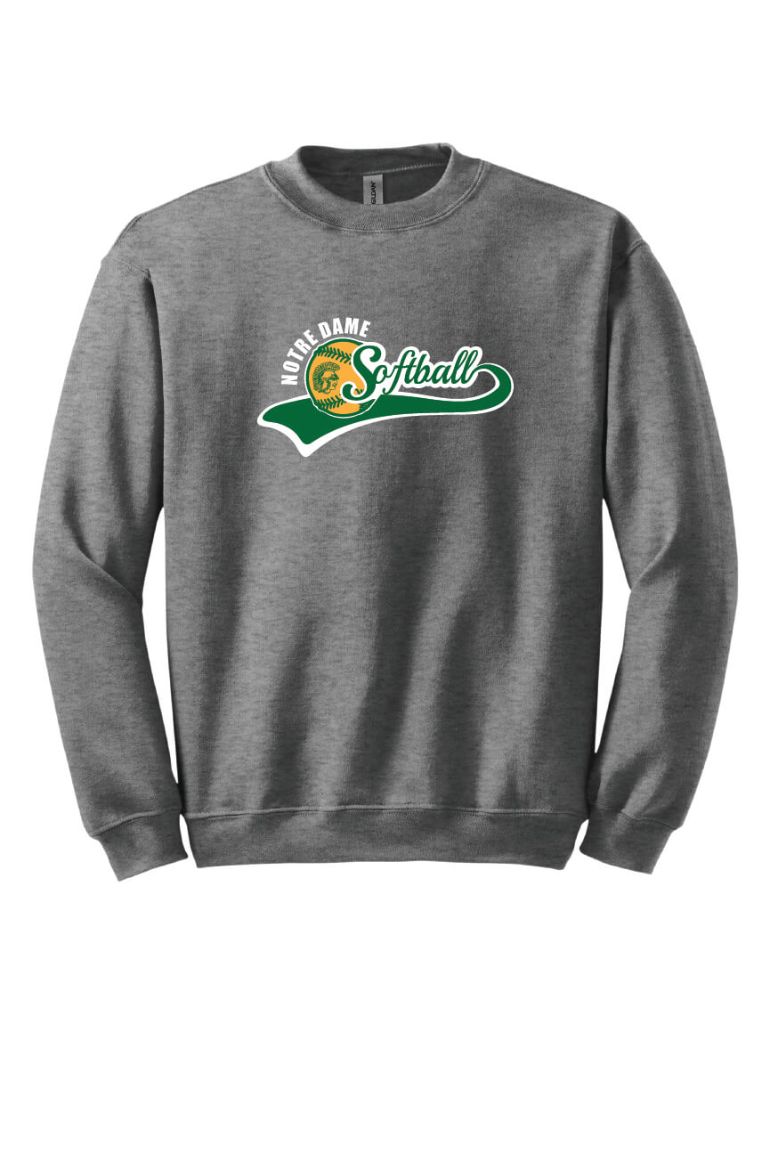 Notre Dame Softball Crewneck Sweatshirt (Youth) gray front