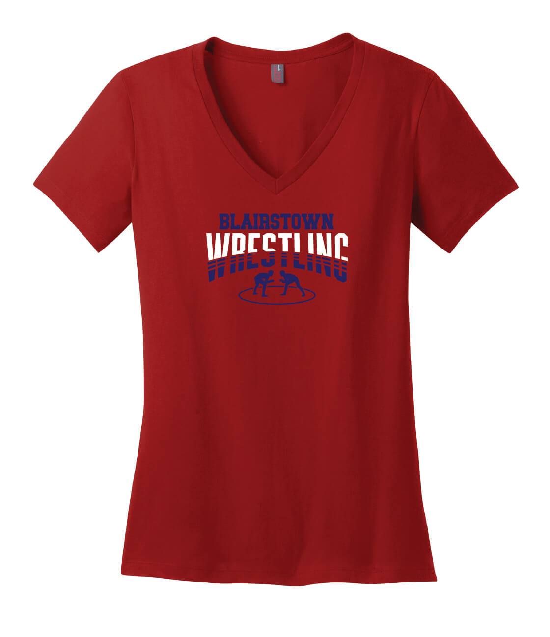 Blairstown Wrestling V-Neck Short Sleeve T-Shirt (Ladies) red