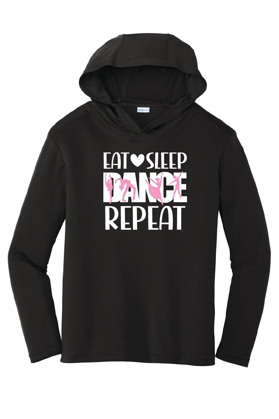 Eat Sleep Dance Repeat Long Sleeve Hooded Pullover (Youth) black