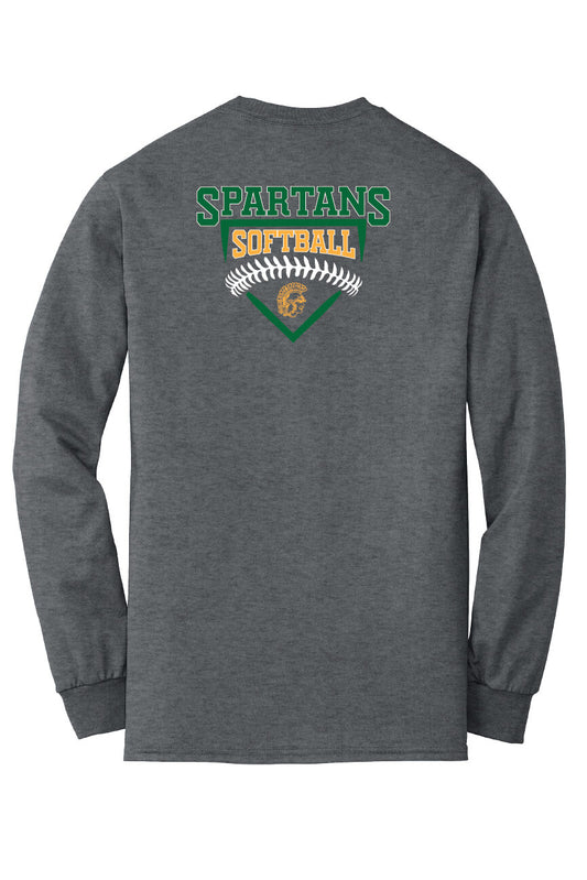 Spartans Softball Long Sleeve T-Shirt (Youth) gray, back