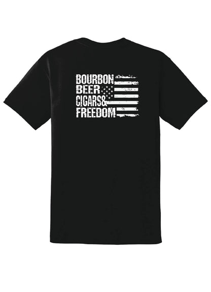 Bourbon, Beer, Cigars & Freedom short sleeve  and vneck back