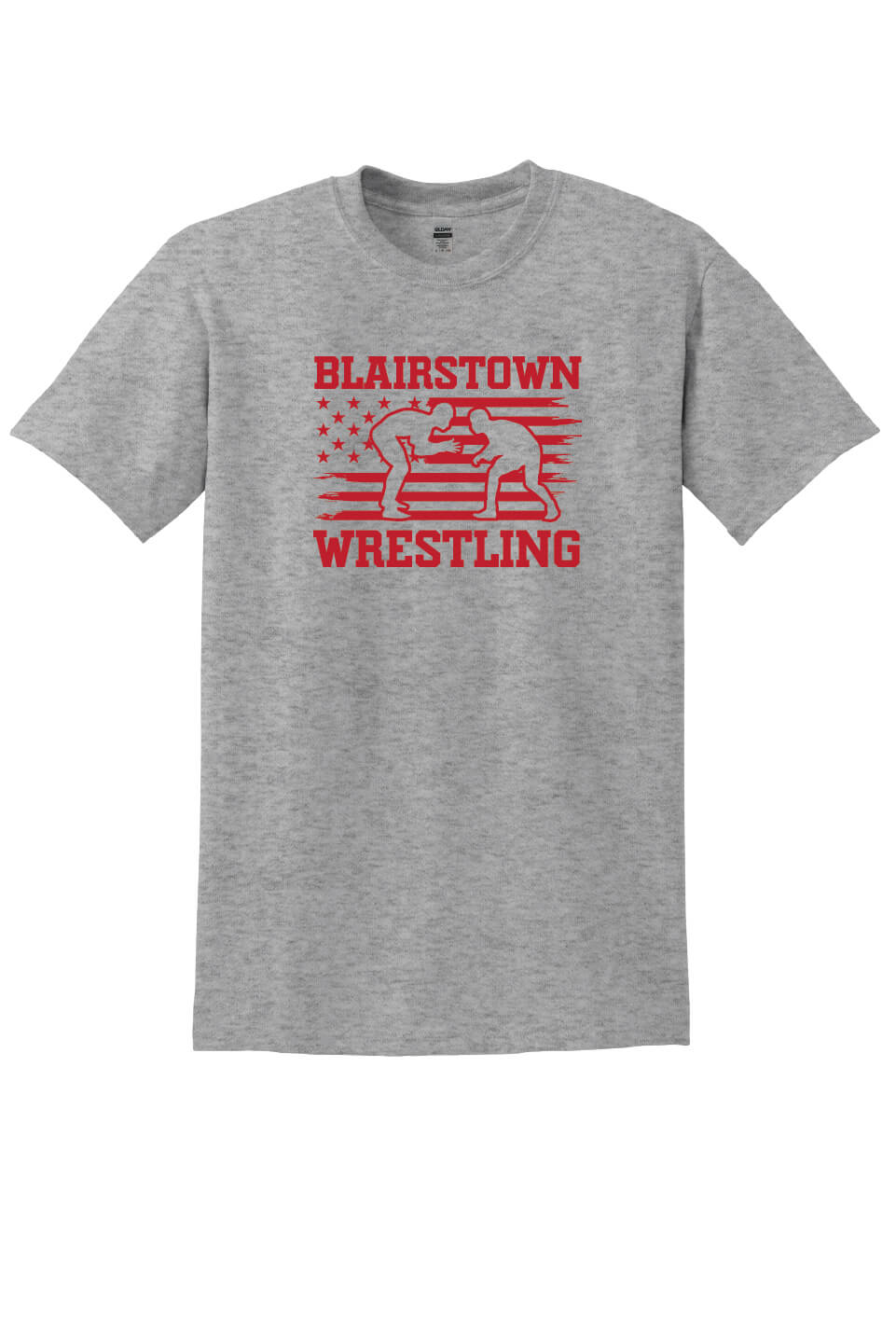 Blairstown Wrestling Flag Short Sleeve T-Shirt (Youth) gray