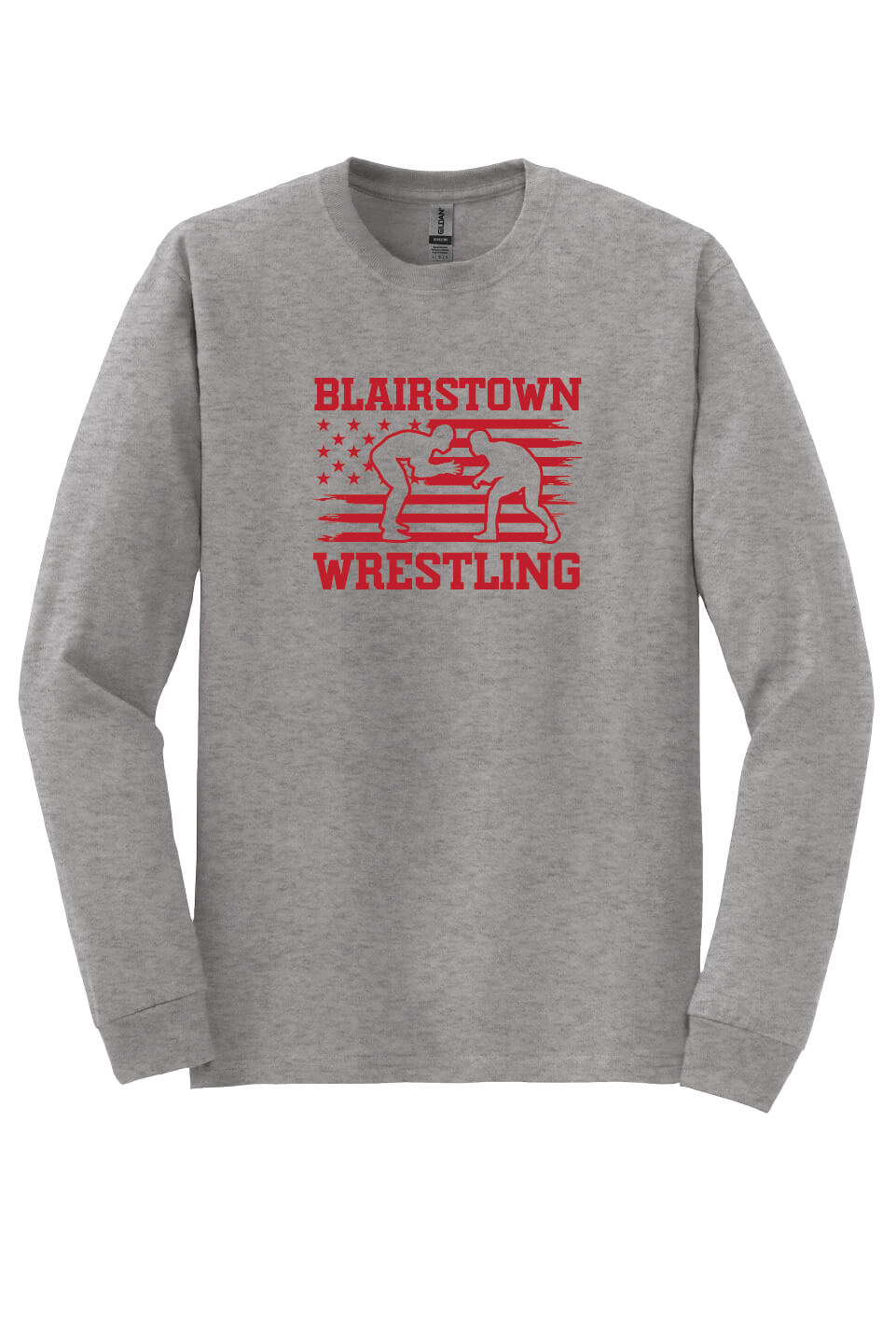 Blairstown Wrestling Flag Long Sleeve T-Shirt gray