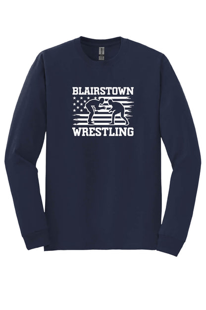 Blairstown Wrestling Flag Long Sleeve T-Shirt (Youth) navy