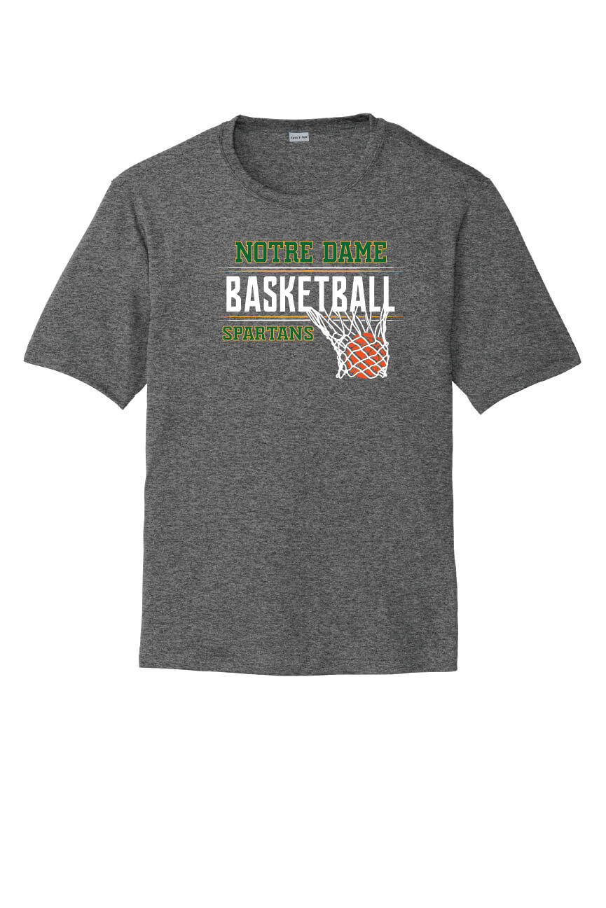 Youth Notre Dame Basketball Sport Tek Competitor Short Sleeve Tee gray-front