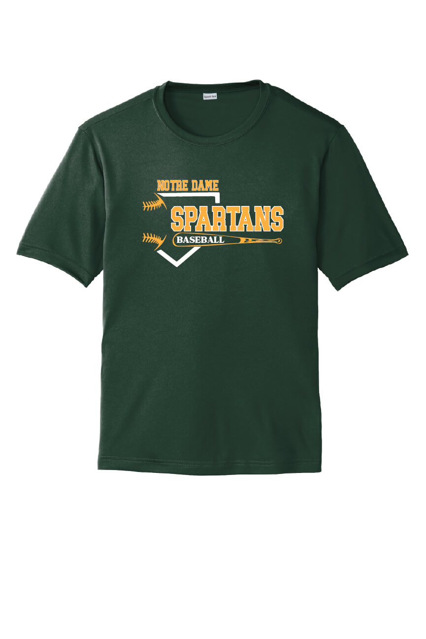Notre Dame Baseball Sport Tek Competitor Short Sleeve Tee (Youth) green, front