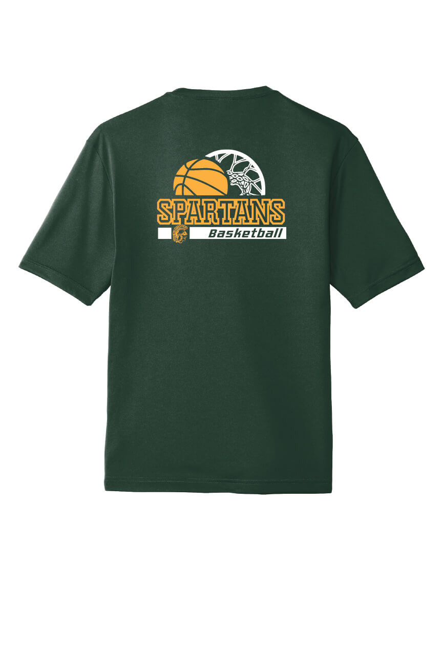 Youth Spartans Basketball Sport Tek Competitor Short Sleeve Tee green-back