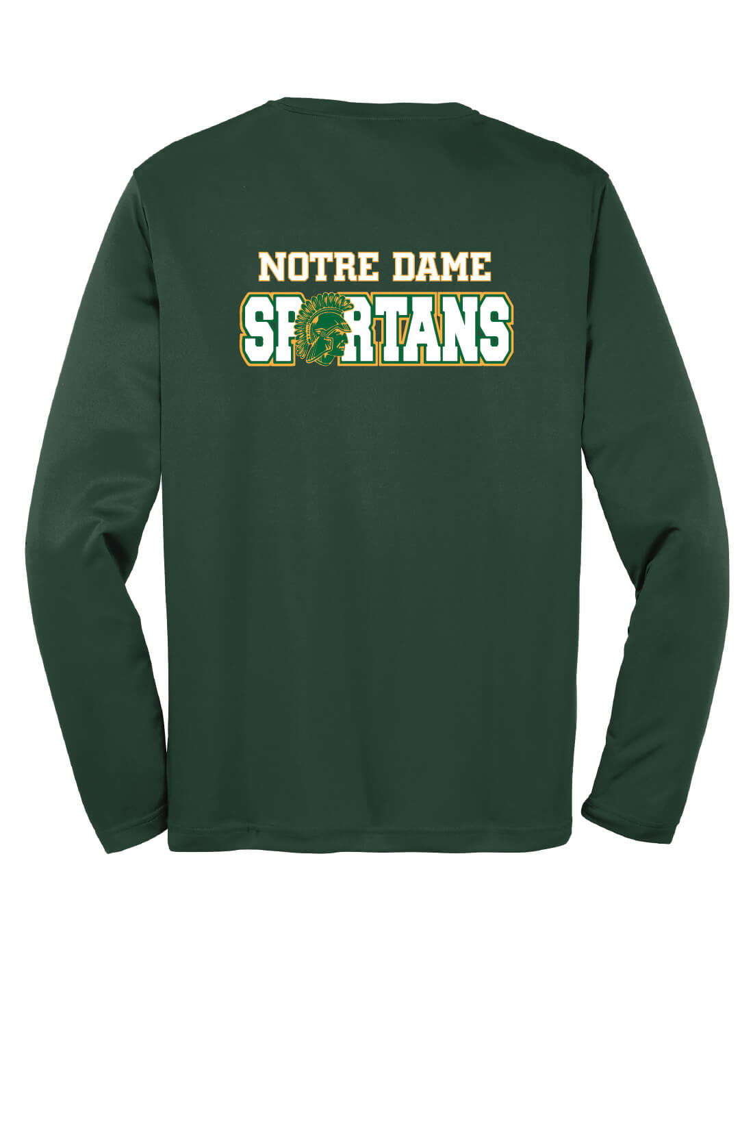 Notre Dame Spartans Sport Tek Competitor Long Sleeve Shirt back-green