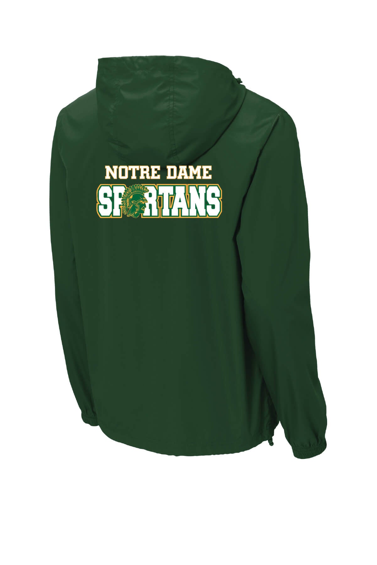 Notre Dame Spartans Sport Tek Packable Windbreaker back-green