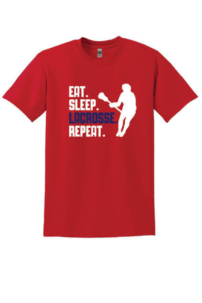 Eat Sleep Lacrosse Repeat Short Sleeve T-Shirt red
