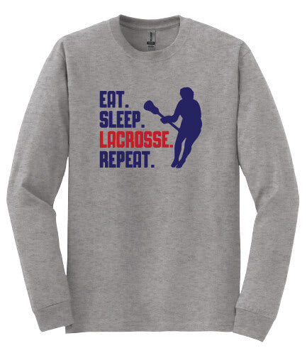 Eat Sleep Lacrosse Repeat Long Sleeve T-Shirt (Youth) gray