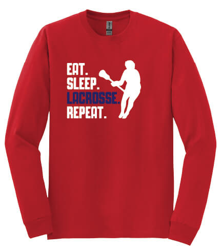 Eat Sleep Lacrosse Repeat Long Sleeve T-Shirt red