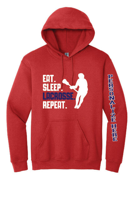 Eat Sleep Lacrosse Repeat Hoodie  red