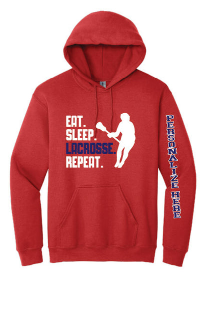 Eat Sleep Lacrosse Repeat Hoodie  red
