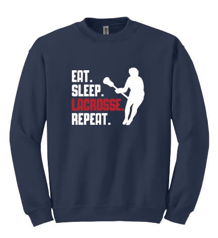 Eat Sleep Lacrosse Repeat Crewneck Sweatshirt navy