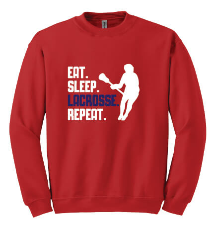 Eat Sleep Lacrosse Repeat Crewneck Sweatshirt red