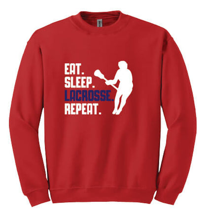 Eat Sleep Lacrosse Repeat Crewneck Sweatshirt (Youth) red
