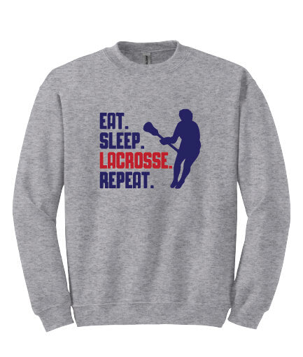 Eat Sleep Lacrosse Repeat Crewneck Sweatshirt (Youth) gray